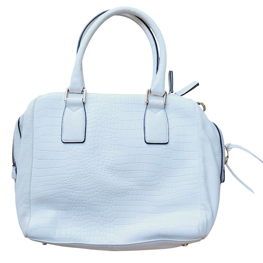 Marc Fisher Satchel Bag White Croc Embossed Purse Handbag Top Handle Designer